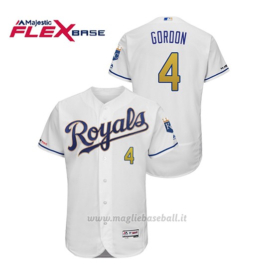 Maglia Baseball Uomo Kansas City Royals Alex Gordon 150th Aniversario Patch Flex Base Bianco2